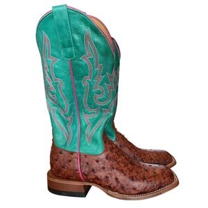 Macie Bean Womens Ostrich Western Boots Turquoise Brown M9163 Size 7 M